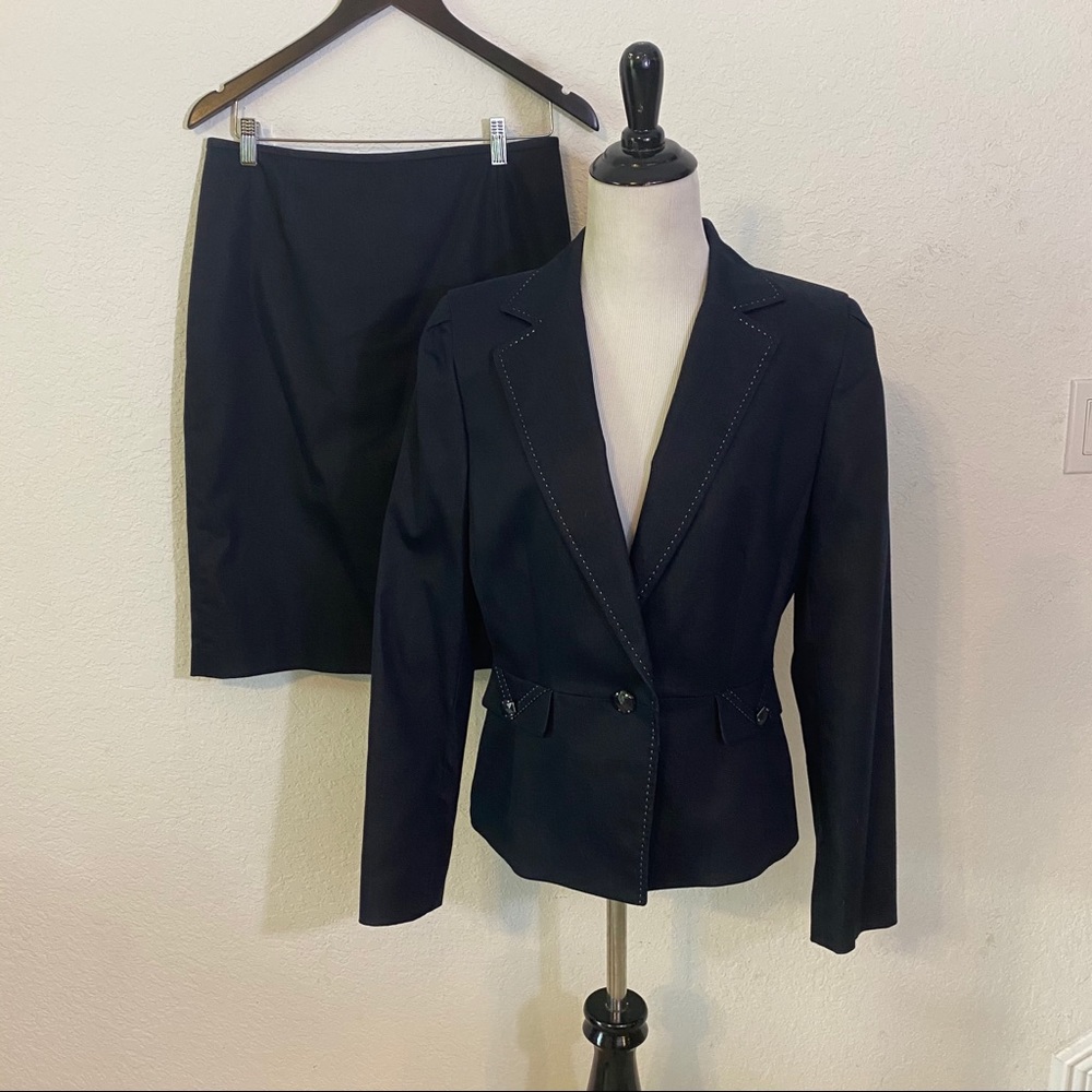 Tahari ASL Sz 8 Black 2 Pc Skirt Suit Blazer